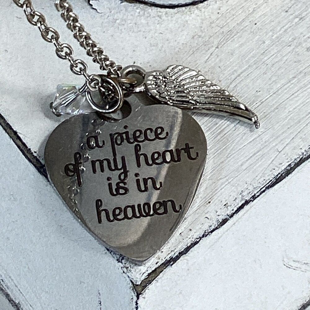 Multi Charm Pendant Necklace A Piece of My Heart Is In Heaven Angel Wing